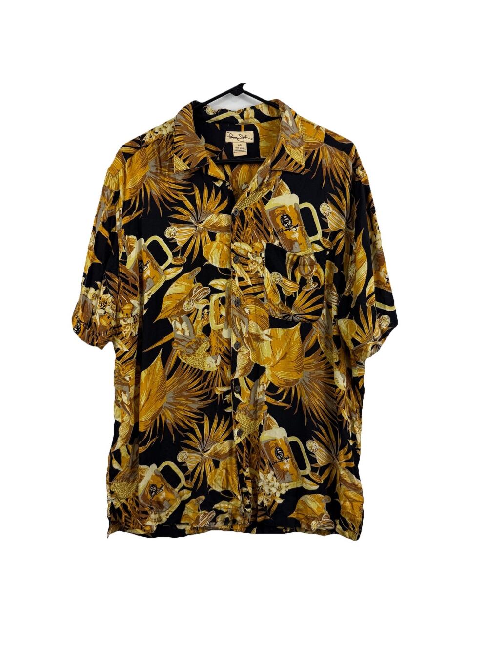 Panama Jack Vintage Hawaiian Button Up Shirt Mens Large Floral Cocktails Beer